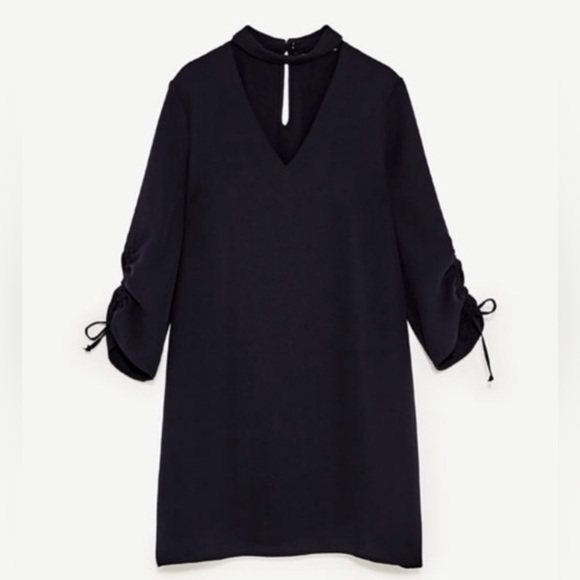 Zara Navy Flowy Long Sleeve Dress Size XS - Picture 1 of 7